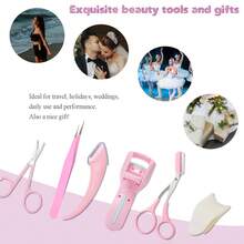 6-Piece Professional Eyebrow Grooming Kit With Razor, Tweezer, Eyelash Curler, False Eyelash Tool, Scissors, Comb - Women's Kit