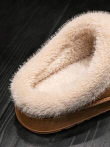 女士时尚毛绒拖鞋，室内家居防滑保暖鞋，舒适软底轻便毛绒拖鞋，男女通用，秋冬季 - 卡其色 - 查看 2