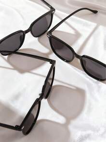 Set Of 3 Girls Plastic Geometric Frame Tinted Lenses Personalized Fashion Glasses For Vacation Parties - Black - View 3