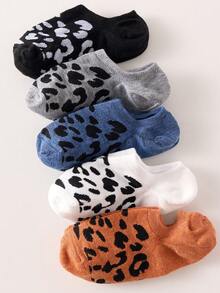 5 Pairs Of Women's Ankle Socks, Leopard Print Invisible Socks, Easy And Comfortable, With Random Colors - Multicolor - View 9