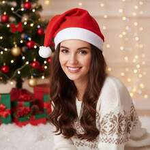 1顶经典圣诞帽，天鹅绒圣诞老人帽，成人男女通用 - 圣诞节新年假日派对用品及礼品 - 彩色 - 查看 3