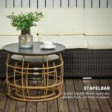 Outsunny Set Of 2 Side Tables, Handwoven Coffee Table With Tabletop For Garden Or Balcony, Ø46 Ø60 Cm, Sand Color - 1 - 查看 4