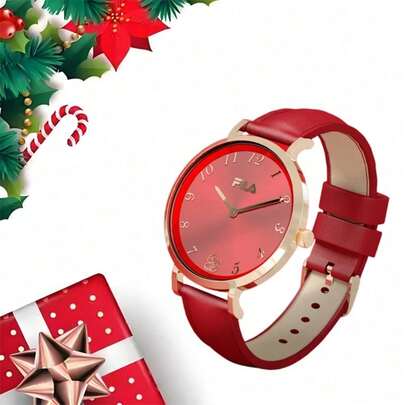 FILA Limited Christmas Edition Lucky Red Serpent Watch – Elegant 32mm Leather Strap, Delicate Dial & Waterproof Design | Romantic Holiday Gift For Girlfriend Or Wife