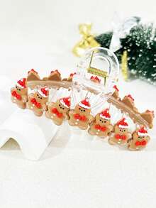 1pc Women's Christmas Gingerbread Backpack With Cute Gingerbread Man & Big Bow Design Hair Clip Winter Hair Accessories Elegant Claw Clip Women Hair Claw Hair Clutch - Gingerbread Man - View 8