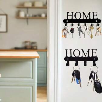 金属钥匙架 - 防锈粉末涂层壁挂式收纳整理架，带防滑挂钩，可收纳钥匙、帽子、外套 - 室内/室外装饰收纳架，适用于玄关、卧室、露台、玄关整理，现代装饰挂钩，外观时尚，经久耐用，防锈材质