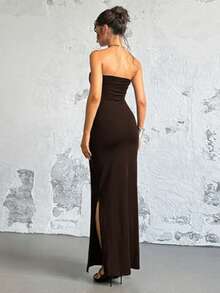 Angel Wing Design Slimming, Sexy, Strapless Summer Dress - Brown - View 5
