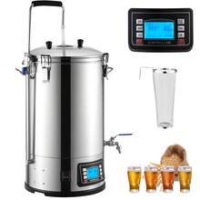 Sistema de elaboración de cerveza eléctrica, olla de preparación de 9,2 gal/35 L, cafetera de cerveza casera todo en uno con bomba, dispositivo de ebullición de puré con panel, modo automático/manual 100-1800 W de potencia 25-100 ℃ Temp 1-180 min temporizador Memoria de recetas - 9,2 galones - Ver 8