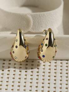 1 Pair Fashionable Niche Retro Shiny Earrings, Delicate Versatile Minimalist Luxury Design Earrings - Colored Diamonds - View 2