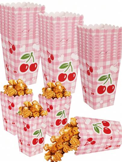 12个装/樱桃主题小爆米花盒，尺寸11.5X7X5厘米，适合派对、生日、家庭使用——浪漫主题包装盒