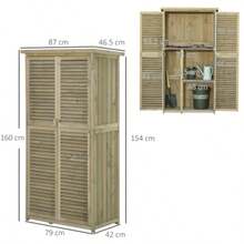 Outsunny Garden Shed, Garden Cabinet, Asphalt Roof, Louvered Doors, 4 Compartments, 87 X 46.5 X 160 Cm - 青檸色 - 查看 7