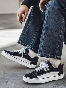 Men's Outdoor Activity Street Skateboarding Shoes, Non Slip And Durable Casual Lace Up Sports Shoes, Fashionable And Breathable - 黑色 - 查看 4