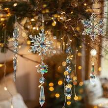 18-Piece Christmas Ornament Set, Christmas Tree Decorations, Crystal Christmas Ornaments, Hanging Acrylic Snowflakes And Icicles With Ribbon. - 藍色 - 查看 5