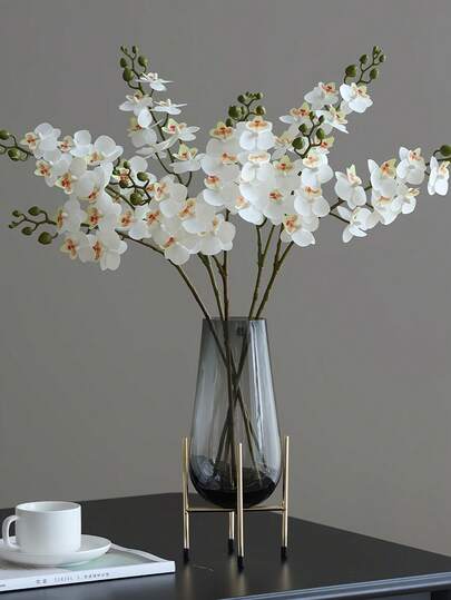 1pc 25.2inch Realistic Long Stem 2-Branch Artificial Orchid Flowers - Lifelike Plastic Fake Flowers For Living Room, Garden, And Desk Home & Wedding Decor, Summer Tabletop Arrangement, No Maintenance, No Container Needed, Perfect For Valentine'S Day, Birthday Party Flower Decorations, Event Decorations, Elegant Floral Display,Artificial Home Decor Flowers