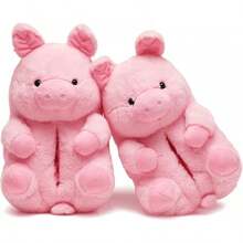 Bashful Teddy Bear Plush Slippers For Women,Pig Slippers,Cozy Plush Animal Slipper With Face-Pawing Shy Design,Non-Slip Fuzzy Winter Indoor House Shoes, Birthday Christmas Gift Ideas (US Sizes 9-12)Christmas - 豬-01-粉紅色 - 查看 1