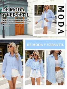 Women Blouses - Blue and White - View 8