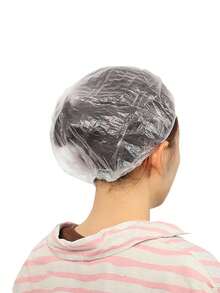 100pcs Disposable Thick Shower Cap, Waterproof Dust-Proof Salon Hair Dye Cap, Extra Large Rectangular Shower Cap - Clear - View 3