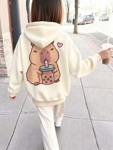 1pc Tween Girls Casual Printed Pullover Hoodie Sweatshirt, Fleece Lined, Long Sleeve, Autumn/Winter Student Youth Clothing