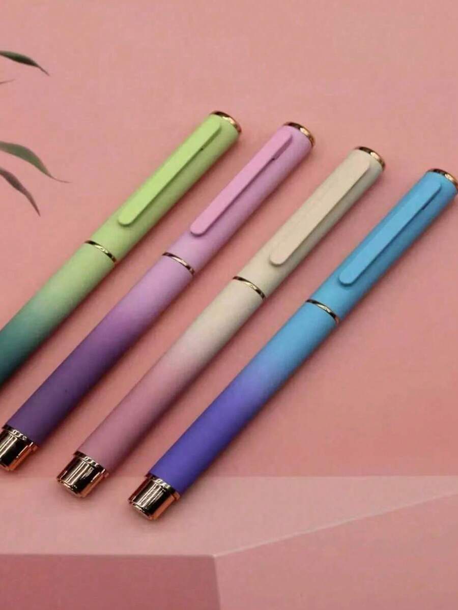 2支随机高品质渐变色圆珠笔，学生书写笔，办公商务签名笔，内置吸墨器 - 可更换3.4mm墨盒，最佳礼品之选 - 彩色 - 查看 1