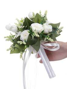 婚礼新娘捧花，人造丝玫瑰花伴娘拍照道具，非常适合求婚、周年纪念和毕业典礼