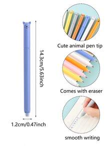 8pcs Rotating Animal Shaped Neutral Pens, Cartoon Panda & Kitty Designs, Smooth Writing With Built-In Eraser Ballpoint Pens, Suitable For Note-Taking, Writing, Studying, Exams, Can Be Used As Holiday & Learning Gifts - Multicolor - View 4