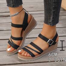 Sandali con plateau intrecciati da donna, nuovi per l'estate, con suola spessa, cinturini incrociati, punta aperta e caviglia regolabile, tacco alto, sandali con plateau impermeabili con suola spessa e punta aperta, taglie 35-43 - nero - Visualizzare 7