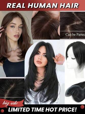 8-12英寸真人发顶接发 - 女士无缝直发片，多尺寸底网，逐渐增加发量，平滑融合，适合稀疏头发，自然头皮顶部，可隐藏女性秃头或白发