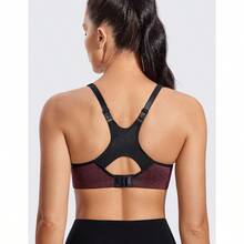 SYROKAN Women's Full Support High Impact Racerback Lightly Lined Underwire Sports Bra - 深紅色花灰 - 查看 2