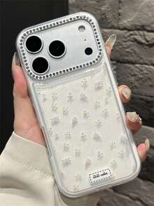 奢华时尚花卉手机壳，镶嵌奢华水钻，适用于 17/16/15/14 Pro Max/13，奢华时尚闪亮保护后盖，春季礼物 - 白色 - 查看 3