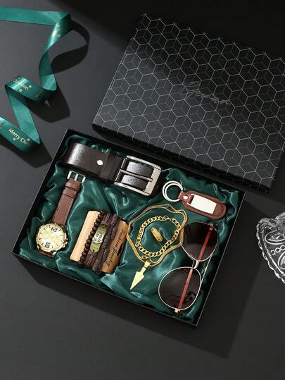 7pcs/Set Men's Watch Gift Box, Suitable For Boyfriend, Father's Day, Birthday, Wedding Anniversary, Valentine's Day, Teacher's Day, Graduation, Back To School