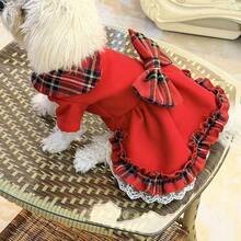 Thick Plaid Skirt Dog Clothes For Small/Medium Dogs, Cute Outfit For Poodle, Teddy, Suitable For Christmas, Autumn/Winter - Red - View 7