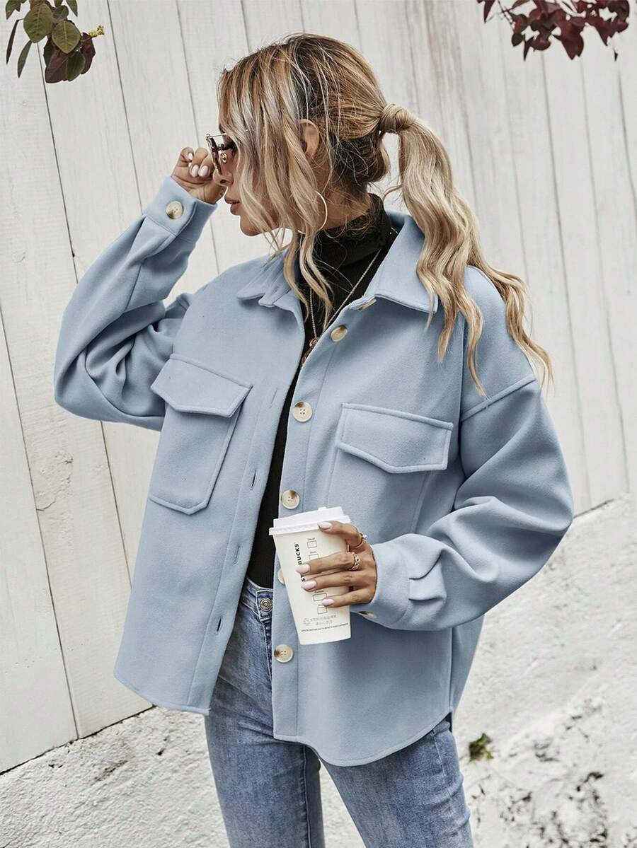 Chaqueta Con Solapa Para Mujer, Chamarra Informales Para Mujer, Con Solapa, Chamarra De Invierno Con Un  Solo Botonadura, Chamarra Cálido - Azul - Ver 1