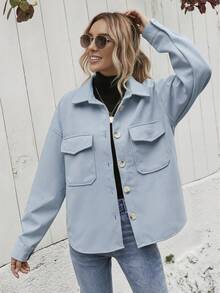 Chaqueta Con Solapa Para Mujer, Chamarra Informales Para Mujer, Con Solapa, Chamarra De Invierno Con Un  Solo Botonadura, Chamarra Cálido - Azul - Ver 4