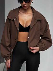 Women's Casual Sports Jacket, Long Sleeve For Winter, New Year, Thanksgiving - Coffee Brown - View 6