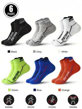 6 pares de calcetines deportivos para hombres - Calcetines de malla transpirable de corte bajo sin mostrar - Soporte de arco - Múltiples colores - Gimnasio, Correr - Diseño ergonómico y soporte de arco - Control de olores - Absorción de humedad - Múltiples colores, Calcetines deportivos de alta calidad para hombres