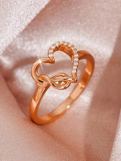 1pc Elegant Romantic Heart-Shaped Ring, Fashionable Infinity Design With Sparkling Cubic Zirconia In Gold Or Silver Color To Complement Your Daily Outfits