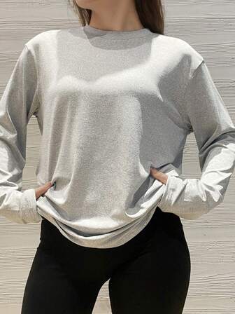 大码女式上衣衬衫 落肩长袖T恤 纯黑色 宽松超大码 休闲慵懒风 秋冬日常穿搭