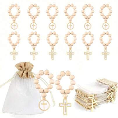 20/10套洗礼念珠伴手礼，初领圣体伴手礼，洗礼宾客纪念品，十字架吊坠伴手礼，天主教伴手礼，附赠欧根纱袋