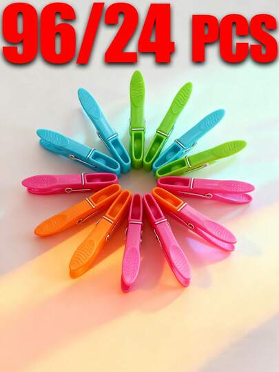 12/24/48Pcs Rag,Pegs,Clothes Pegs,Per Set 73Mm Colorful Plastic Clothespins And Socks Pegs, Back To School Must Haves,Heavy-Duty Clothespins With Springs, Air-Drying Clothespins Set, Suitable For Clothes, Towels And Socks (Random Colors)