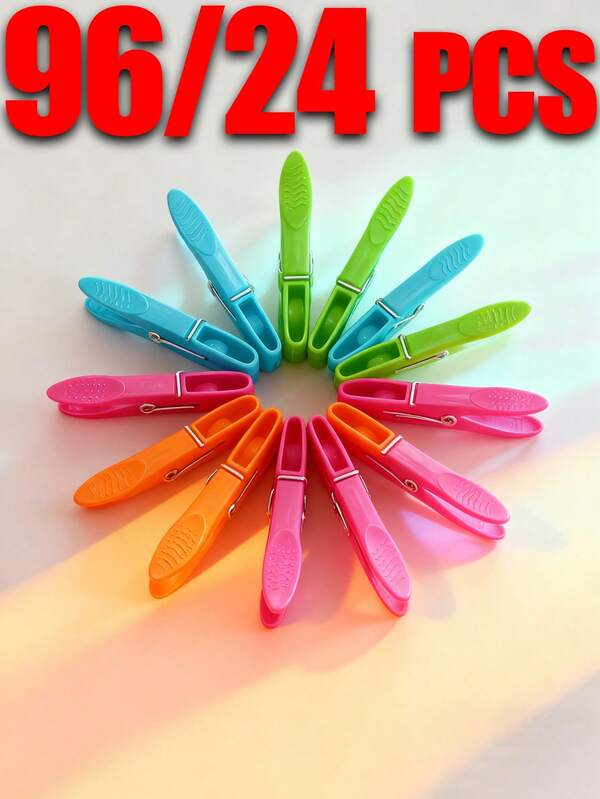 12/24/48Pcs Rag,Pegs,Clothes Pegs,Per Set 73Mm Colorful Plastic Clothespins And Socks Pegs, Back To School Must Haves,Heavy-Duty Clothespins With Springs, Air-Drying Clothespins Set, Suitable For Clothes, Towels And Socks (Random Colors)