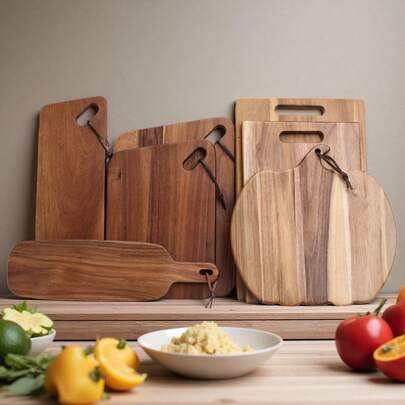 Premium Acacia Wood Cutting Board - Reversible Durable Kitchen Chopping Board With Hanging Hole, Suitable For Fruits, Vegetables, Meats And Breads - Essential Apartment Cooking Accessory, Convenient For Outdoor Camping, Great For Christmas, Thanksgiving, Easter, Halloween, Ideal For Daily Kitchen/Camping Use