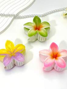 3个装芙蓉花/夏威夷花休闲ABS塑料（ABS树脂）发夹，2025新款夏威夷鸡蛋花百合花发夹，时尚简约发爪发饰，流行鸡蛋花发夹，适合假日、旅行、派对、生日、办公室、海滩等场合，优雅发爪时尚发夹 - 彩色 - 查看 12