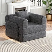 Chenille 2-In-1 Sofa Bed With Armrest Storage, Three Metal Frames, And Multiple Configuration Options. Two-Piece Set - 灰色 + 雪尼爾 + 1 個座位 - 查看 2
