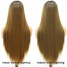 200% 密度 26 英寸 13*4 高清透明蕾丝前假发 黑棕色渐变 26 英寸长直发渐变蜜棕色蕾丝前假发 无胶蕾丝假发 丝滑直发巧克力棕色假发 合成耐热纤维假发 13X4 发片蕾丝闭合假发 - 漸層棕色 - 查看 9