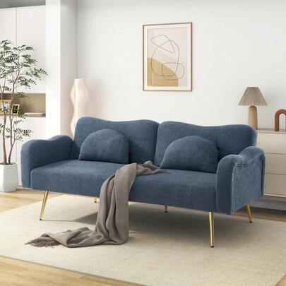 Sofa Bed With Bed Function, Adjustable Angle, Gold Legs, With Pillows And Side Storage Pockets