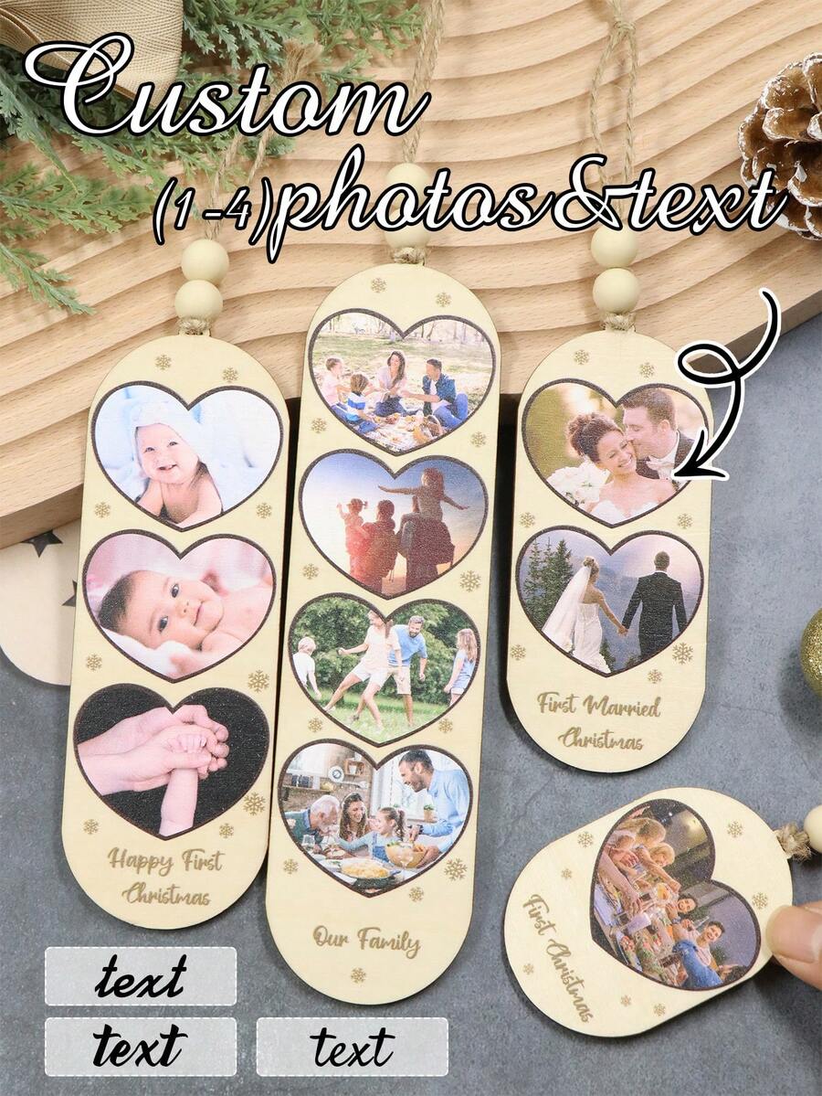 LICVIC Custom Christmas Decorations, Personalized Christmas Tree Decorations, Customized 1-4 Photos Ornaments, Customizable Text Christmas Decor, Boys, Girls - Style a - View 1