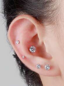 8pcs/Set Minimalist Copper Screw Stud Earrings Set, Fashionable Ear Cuff Earrings Gift For Women - Round - View 2