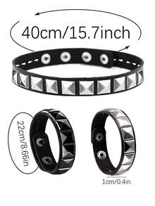 Punk Rock Faux Leather Studded Necklace Bracelet Set, Unisex Choker Wristband For Daily, Festival, Party Outfit, Gothic Choker Bracelet Set