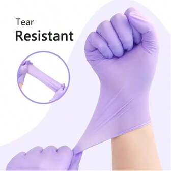 20只装一次性紫色丁腈手套，不含乳胶，防水，适用于厨房、食品加工、美容美发等工作场合