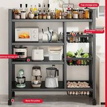 A 4-Layer Black Metal Storage Rack With Wheels - A Multi-Functional Vegetable Rack For The Kitchen And Pantry, Featuring 3 Metal Baskets, Kitchen Storage Items And Storage Cabinets - màu đen - Xem 7