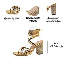 Women's Fashion White High Heel Sandals With Lace-Up, Wedding Party High Heels - Gold - View 7